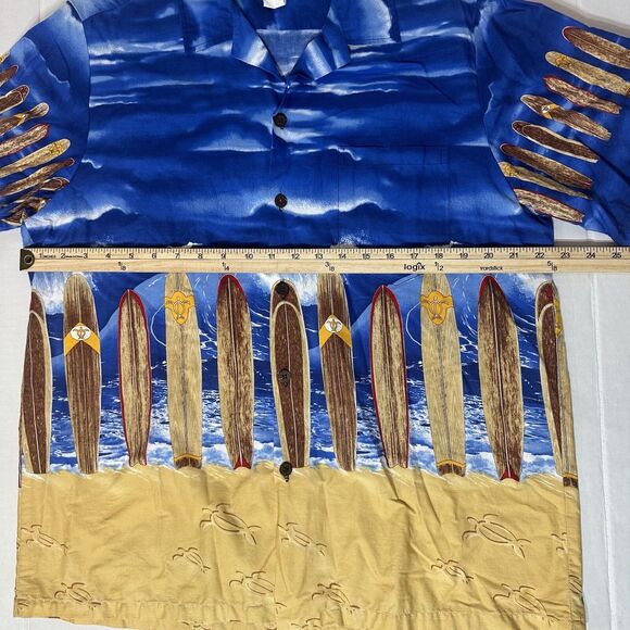 HAWAIIAN RESERVE COLLECTION Men's Blue Surfboard Graphic Button Up Shirt Large - Picture 8 of 8